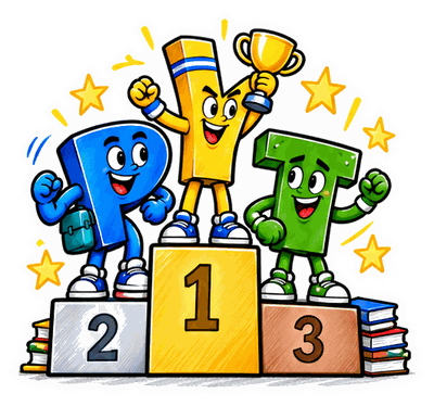 P, Y and T on a 1-2-3 winners podium, Y holding a trophy